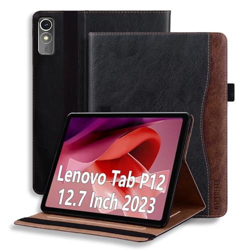 Coque Cuir PU Lenovo Tab P12 12.7 Protection Intégrale Noire