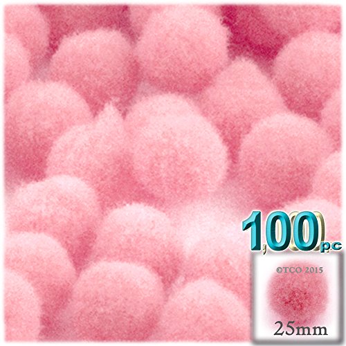 The Crafts Outlet 100-Piece Multi Purpose Pom Poms, Acrylic, 25Mm/About 1.0-Inch, Round, Pink #TOP1