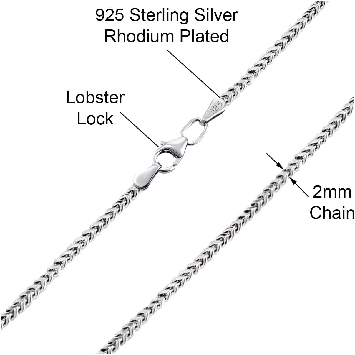 Savlano 925 Sterling Silver Rhodium Plated Solid 2MM Franco Square Box Chain Necklace for Women & Men-Made In Italy Comes with a Gift Box - Image 2