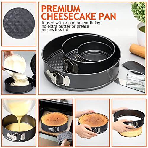 Springform Pan Set of 3,Round Cake Pan Set 3 Pieces Round Nonstick Baking Pans Cheesecake Pan with Removable Bottom (18/20/22cm)