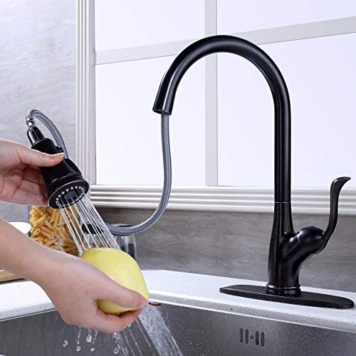Appaso Pull Down Kitchen Faucet With Sprayer Oil Rubbed Bronze, Single Handle One Hole High Arc Pull Out Spray Head Kitchen Sink Faucet With Deck Plate #TOP4