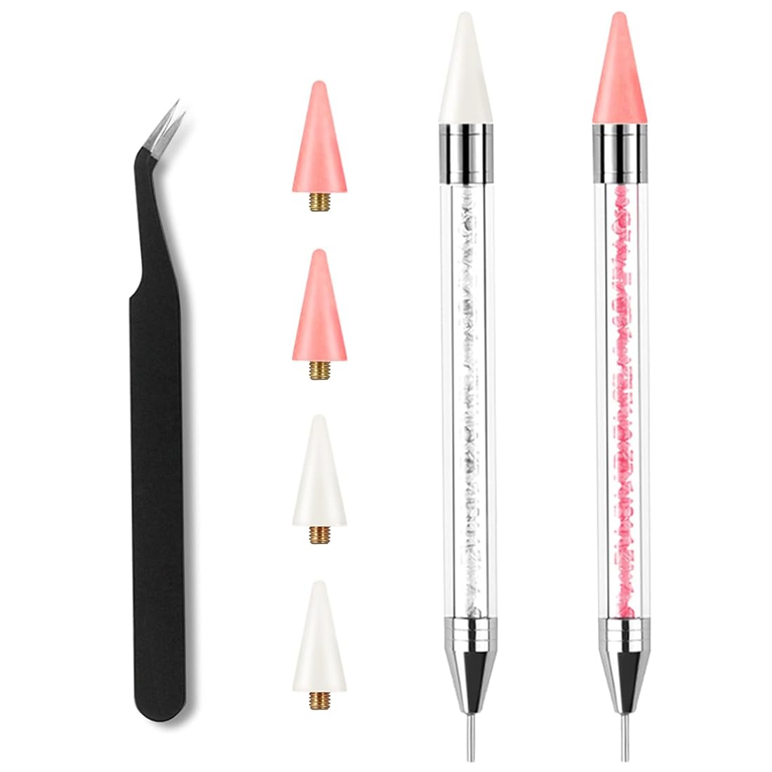 2 Set Penna di Cera per Strass Unghie con Punte di Ricambio e Pinzetta, Penna per Nail Art di Precisione, Brillantini Unghie, Strass Nail Pen per Decorazioni Unghie e DIY