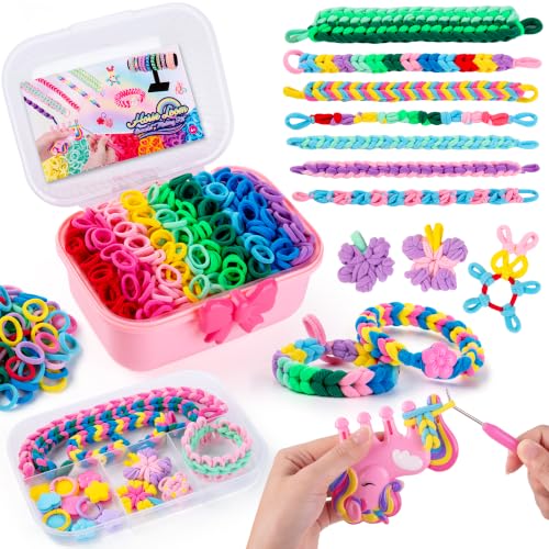EFOSHM Bastelset für Freundschaftsarmbänder – 1000+ Stück Soft Loom Bänder Set, Schmuckset zum Basteln – Armbänder selber machen & Haargummis, Kreatives Geschenk für Mädchen & Jungen