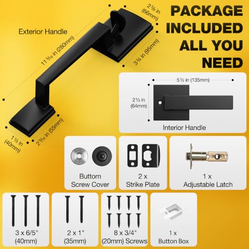 Image of Kolet Front Door Handle, Handle Set with No Lock, Exterior Entry Door Handle, Heavy Duty Zinc Alloy, Reversible for Right & Left Opening, Deadbolt Not Included, Matte Black