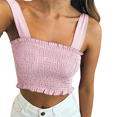 Crop Tops Chaleco sexy mujer Camisetas sin mangas blusa corta de verano Blusas halter de vendaje Para mujer Amlaiworld (Rosa, L)