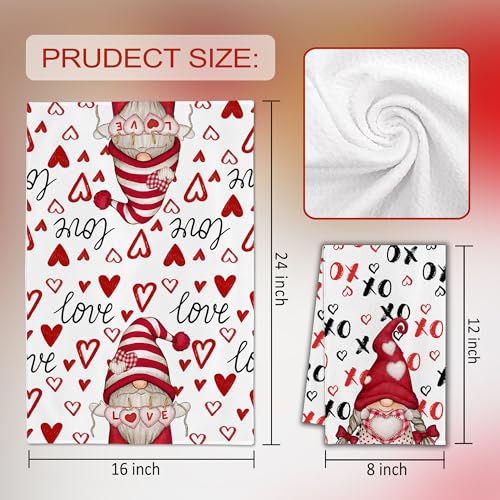 Image of FUTBU Valentines Day Kitchen Towels, Valentines Kitchen Decor Dish Tea Towels 16 inchx23.5 inch Sets of 2, Red Valentine Day Gnomes Decorations for Home Kitchen Towels Housewarming Gifts Bathroom