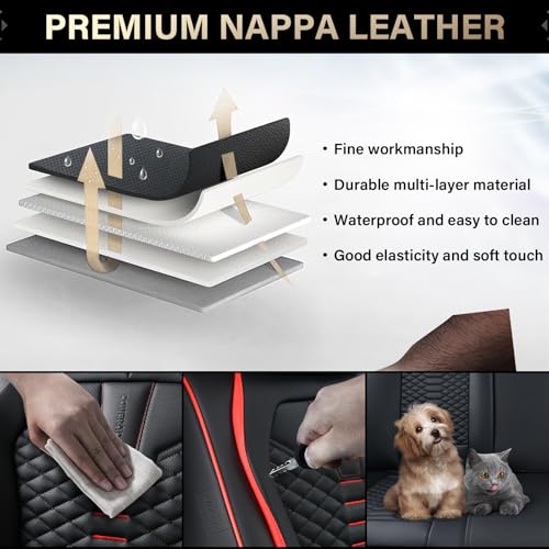 Image of Coverado Car Seat Covers, Front Seat Cover, Waterproof Nappa Leather Seat Covers for Cars, 2 Pack Car Seat Protectors, Driver Seat Cover, Automotive Seat Covers Universal Fit for Most Cars, Black&Red