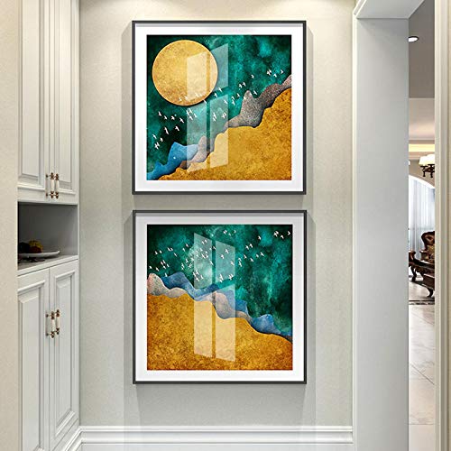 Toile Peinture Affiche Abstraite Forêt Verte pour Réveiller un Mur Blanc de Salon