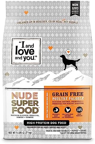 "I and love and you" Nude Superfood Dry Dog Food - Grain Free Kibble, Prebiotics & Probiotics, Turkey + Chicken, 23-Pound