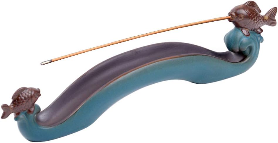 Cute Incense Holder Fish, Ceramic Incense Stick Holder Double Incense Burner, Funny Long Incense Ash Tray for Home Decoration, Yoga. Meditation, Tea
