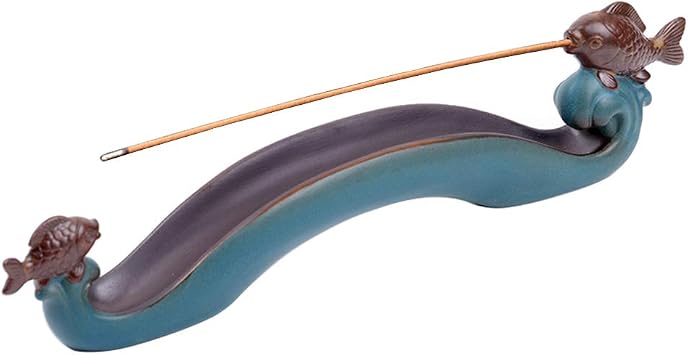 NAGU Cute Incense Holder Fish, Ceramic Incense Stick Holder Double Incense Burner, Funny Long Incense Ash Tray for Home Decoration, Yoga. Meditation, Tea