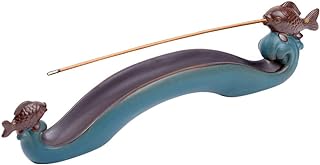 NAGU Cute Incense Holder Fish, Ceramic Incense Stick Holder Double Incense Burner, Funny Long Incense Ash Tray for Home Decoration, Yoga. Meditation, Tea