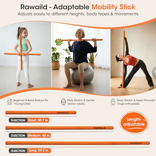 RAWAILD Yoga Stick, Upgraded 5ft Sturdy Steel Mobility Stick, Adjustable Exercise Equipment for Stretching, Flexibility & Balance, Physical Therapy & Posture Correction, Shoulder & Back Relaxation by Rawaild - Image 6