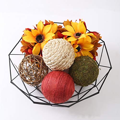 Cir Oases 6 Pcs Fall Decorative Balls For Bowls Green Moss Decorative Ball Sunflower Balls Rattan Wicker Balls Orb Grapevine Ball, Home Decor Vase Fillers For Craft Project, Wedding Table Decoration #TOP3