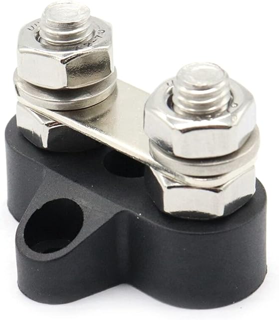 Tiardey Bus Bar Terminal Block Power Stud Insulated Battery Junction Post Block Power Terminal Block Set M8 Dual Studs w/Bus Bar for 12-48V Trucks RVs Boats - Black