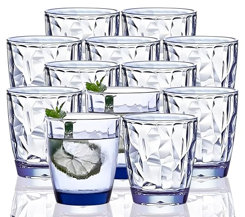 VEILEDGEM 10 Oz Unbreakable Tritan Drinking Glasses Shatterproof Acrylic Glasses Drinkware BPA Free Hard Plastic Cups Reusable Kitchen Water Glasses Drinking Set of 12 (Blue)
