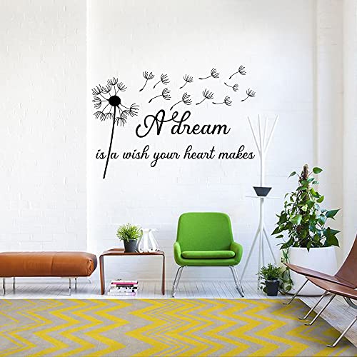 A Dream Is A Wish Your Heart Makes Dandelion - Pure Black Vinyl Carved Wall Decal Without Transparent Edge Removable Art Letters Inspirational Quotes Decor For Home Study Kids Room #TOP1