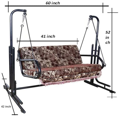 Image of Two Seater Metal Swing for Adults with Stand | Jhula with Cushion for Home Balcony Indoor, 60 Inches , 152 cm , 132 cm