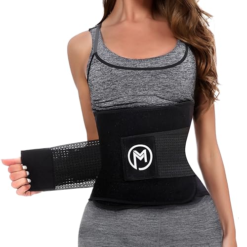 MERMAID'S MYSTERY Waist Trimmer for Women and Men - Sweat Bands for Stomach - Sweat Belt for High-Intensity Training Workouts - Black M