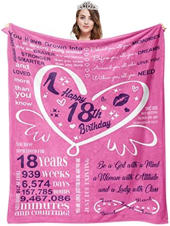 18th Birthday Gifts for Girls, 18 birthday decorations for girls Blanket 60"X50", Happy Birthday Gifts for 18 Year Old Girl, 18 Year Old Girl Birthday Gifts Ideas for Sister Bestie Daughter Blankets