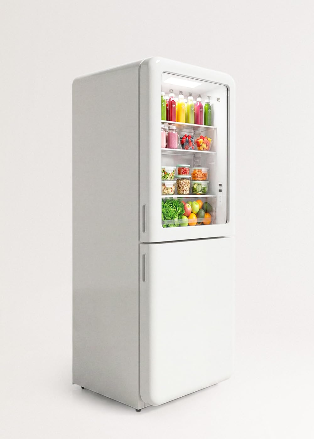 CREATE / FRIDGE RETRO KNOCK KNOCK 401L / Frigorífico combi con ventana de visualización blanco/No Frost, tecnología inverter, función enfriamiento rápido, control de temperatura, estilo retro, 190W
