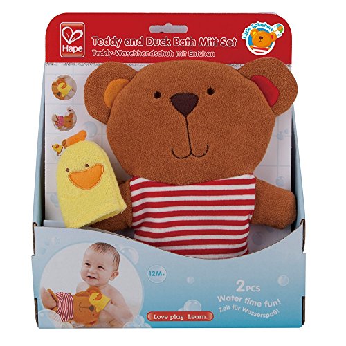 Gants de bain Teddy et Canard Hape multicolores : gant de toilette bébé et jouet éveil