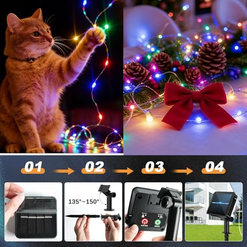 Waterproof Solar String Lights, 4 Pack Total 48M 480 LED Copper Wire Lights with 8 Modes & Timer for Outdoor Decoration（Multi-Color） - Image 6