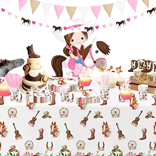 Xigejob Western Cowgirl Party Decorations Tableware - Cowgirl Party Supplies For Birthday Baby Shower, Plate, Cup, Napkin, Tablecloth, Cutlery, Straw, Wild West Rodeo Party Decorations Girl | Serve 24 #TOP5