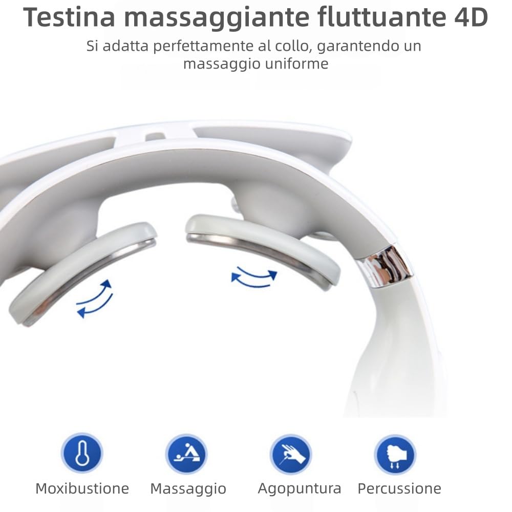 vertaline cervirest Massaggiatore Elettrico Cervicale Collo - 9 Livelli, Ricaricabile, Terapia Calore, 4 Teste, Adatto a Casa e Ufficio