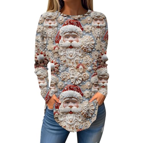 Image of Halterneck Tops for Women UK Womens 2025 Winter Fashion Holiday Outfits Xmas Tees Christmas T Shirts Funny Tops Xmas Long Sleeve Tee Shirts Women Christmas Tshirt White