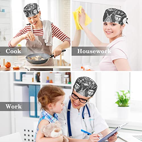 Working Hat With Buttons & Ribbon Ties For Women, Adjustable Unisex Surgical Caps Scrub Cap, Musical Instrument Guitar Piano Drum Music #TOP5