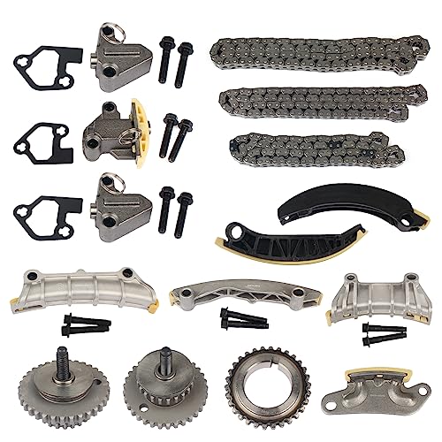 KUSATEC 9-0753S Engine Timing Chain Kit w/Chain Tensioner Guide Rail Sprocket fit for Chevy Buick Cadillac GMC Suzuki Pontiac G6 G8 Torrent;Saab 9-3 9-4X 9-5;Saturn Aura Outlook Vue;2.8 3.0 3.2 3.6