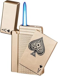 Creative Design Gold Poker A Side Slide Butane Lighter, Fun Cool Lighter,Refillable and Adjustable Pocket Lighter, Jet Flame Windproof Lighter,Great Little Gift for Men and Women,