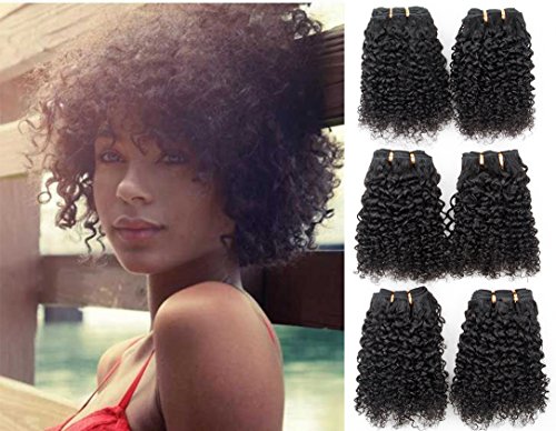 Malaysian Short Curly Hair 3 Bundles Kinkys Curly Weave 100% Human Hair Extensions Jet Black 8A Grade By Lovenea (10'' 10'' 10'')