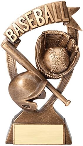 SHOP AWARDS AND GIFTS Customizable 7 Inch Antique Gold Finish Resin Baseball Banner Trophy, Includes Personalization