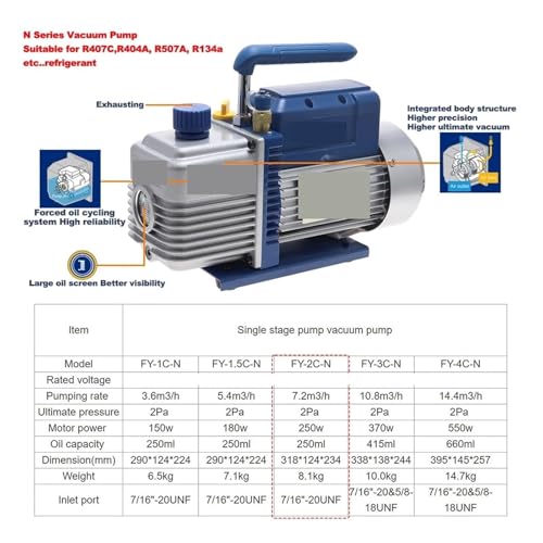 Bomba de vacío para refrigeración FY-2C-N, 2 L, 7,2 m3/h, 250 W, herramientas mini para reparación de aire acondicionado, para industria electrónica y laboratorio miniatura 2