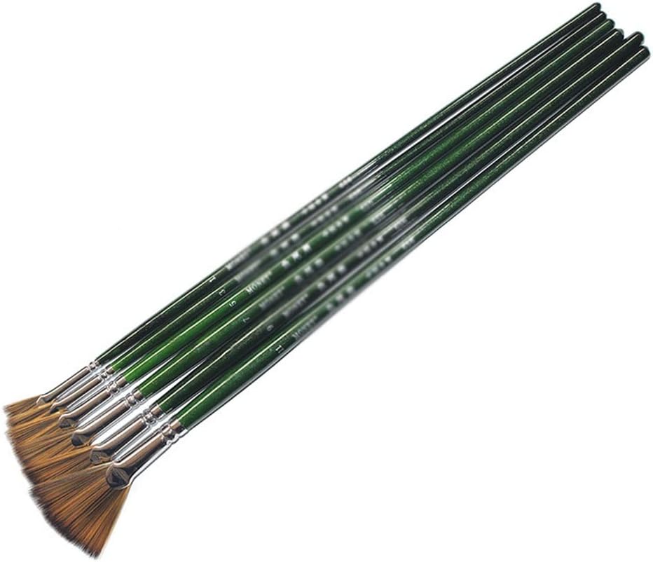 FUOEN 7PCS輸入ナイロンヘアフィッシュテールファン型ペンガッシュブラシ水彩アクリルオイルブラシソフトヘア