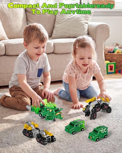 Image of Yivsen Collision Transforming Dinosaur Car Toy, 2 in 1 Magnetic Cars Transform into Dinosaur Toys, Car Crash Dino Robot Toy for Kids, Ideal Birthday Party Gift Toys for Kids Boys Girls, Black Green