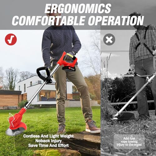 ALSO GO 24V Electric Weed Wacker Grass Trimmer with 2pcs Batteries & Fast Charger, 3 in 1 Stringless Lightweight Brush Cutter/Edger/Mower with 3 Types Blade & Wheels for Garden and Yard Lawn