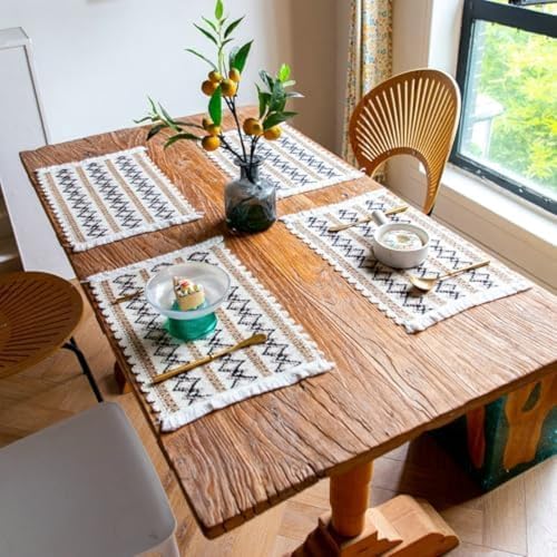 Set de table antidérapant lavable rectangulaire coton lin résistant chaleur marron noir