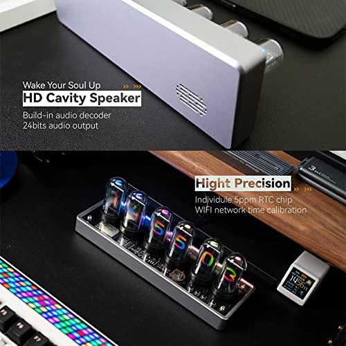 Ips Nixie Tube Clock, Creative Electronic Clock, Diy Nixie Tube Clock Simulation With 6-Bit Ips Lcd Screen,12 And 24 Hours Display, Rgb Backlit Desktop Decoration,Gifts For Decorating Rooms And Desks #TOP3