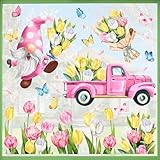 Mfault 9 Sheets Spring is in The Air Tulip Flowers Window Clings, Floral Gnome Truck Cart Wall Glass Stickers Decal Decorations, Bouquet Butterfly Living Room Home Kitchen Decor