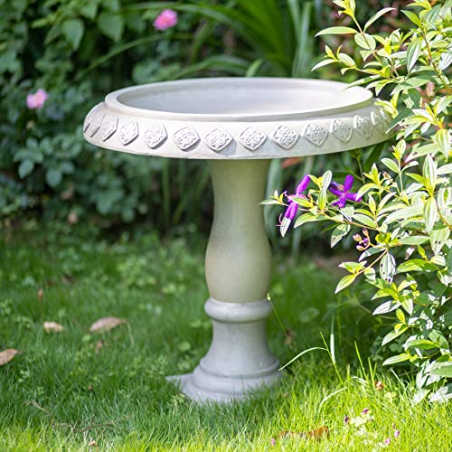 Kante 21.9' H Round Weathered Concrete/Fiberglass Outdoor Bird Bath w/Traditional Flower Diamond Pattern