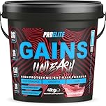 Weight Gainer High Protein Powder Shakes 4KG Vegetarian Serious Mass, Gainz Heavyweight, Weight Gain with Added Creatine, Glutamine and BCAA Powder Made in UK by PROELITE (4KG, Strawberry)