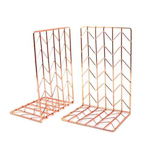 Elegant Rose Gold Bookends Pair 4.7x3.7x7 Premium Stainless Steel with Exquisite Look, Feel, Texture Book Ends. Fashion & Nobility for Shelves, Kitchen Cookbooks, Decorative for Adults & Kids