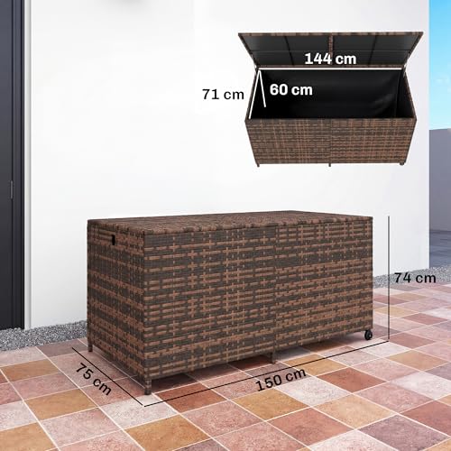 Outsunny 650L Extra Large Garden Storage Box with 2 Wheels, Rattan Deck Box with Waterproof Zipped Liner, Safe Pneumatic Rods, Patio Rattan Storage Container for Backyard Gardening Tools, Mixed Brown 7 Outsunny 650L Extra Large Garden Storage Box with 2 Wheels, Rattan Deck Box with Waterproof Zipped Liner, Safe Pneumatic Rods, Patio Rattan Storage Container for Backyard Gardening Tools, Mixed Brown - Image 7