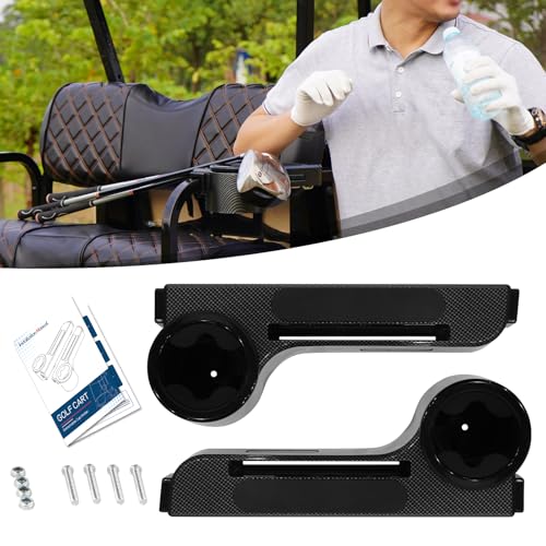 Golf Cart Armrest with Cup Holder Fit for EZGO/Club Car/Yamaha & Most Golf Cart, Universal Rear Seat Arm Rest Set with Phone Holder, No Drilling Required, Fits 1" & 1.25" Square Bar, New ABS Design