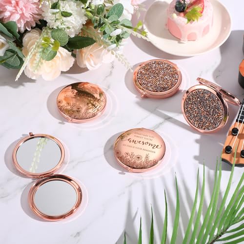Espejo compacto doble cara con brillantina rosa gold miniatura 5