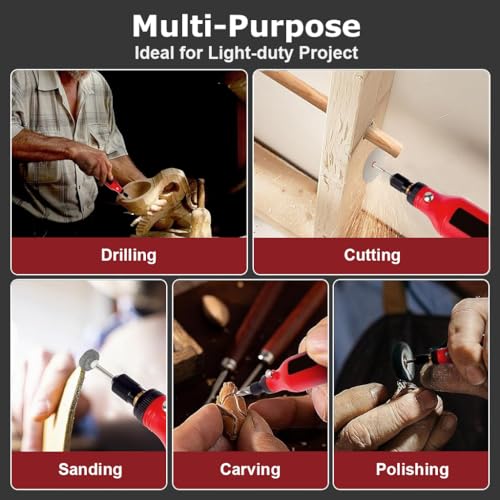 Image of Verilux 50Pcs USB Rechargeable Rotary Tool Kit, 3.7V Cordless Mini Drill Machine with LED Light, 5-Speed Adjustable Motor for DIY Engraving, Polishing & Soft Material Drilling, for Home Crafting, Red