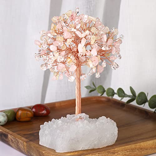 Nupuyai Citrine & Rose Quartz & Rock Crystal Money Tree with Rock Crystal Cluster Base - Image 3